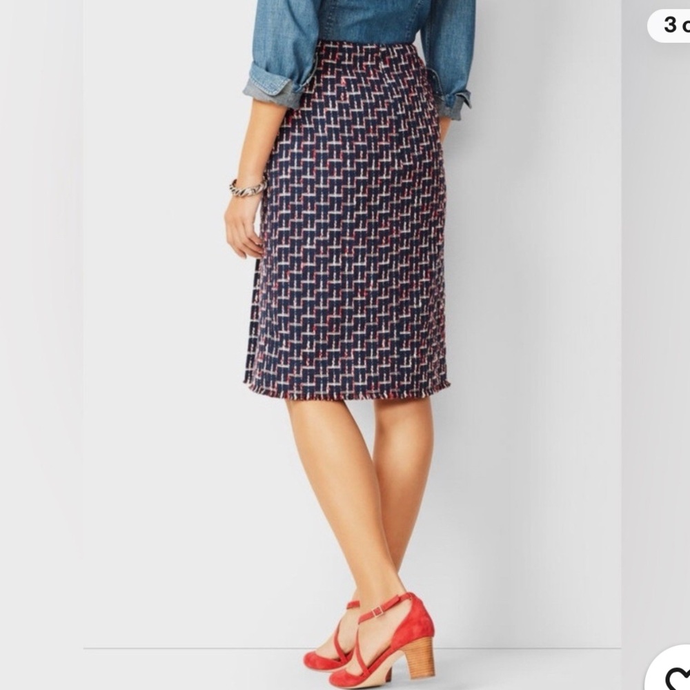 NWT Talbots size 16 tweed wrap style pencil skirt fringe hem business casual - Picture 3 of 10